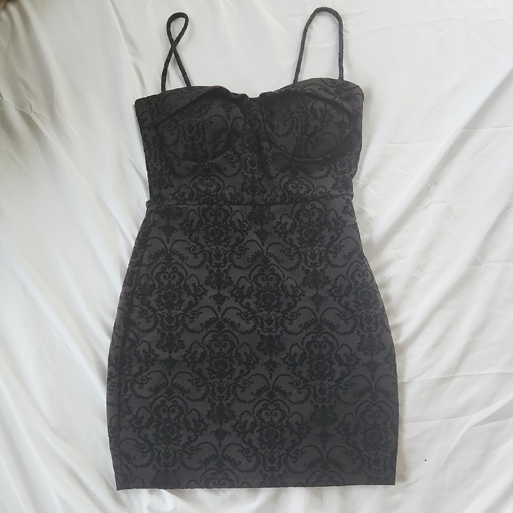 Black Patterned Strapped Dress